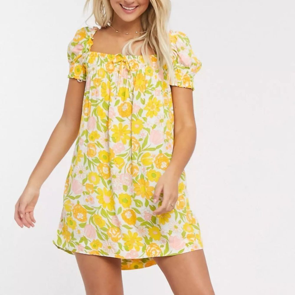 Faithfull The Brand square neck short sleeve mini dress